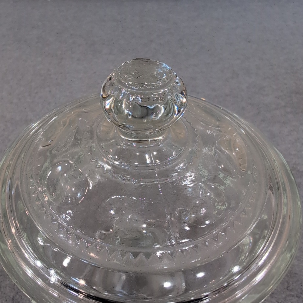 Tiffin Franciscan Kings Crown Clear Pedestal Covered Candy Compote Dish Vintage - Picture 4 of 8